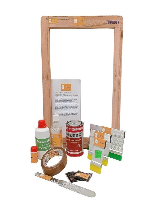 sumikrafts PVC Screen Printing kit: PVC matt Ink Crimson red 500gm+Wooden Frame 12”X15” pre Stretched mesh no 16- Graphic Arts,Textile and Apparel - Image 1
